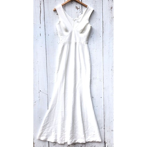 Dress The Population Women's Off White Sandra Crepe Stretch V-Neck Slit Sz S - Picture 6 of 9